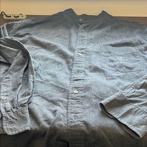 Duck Head Collarless Charcoal Shirt with Embroidered Logo